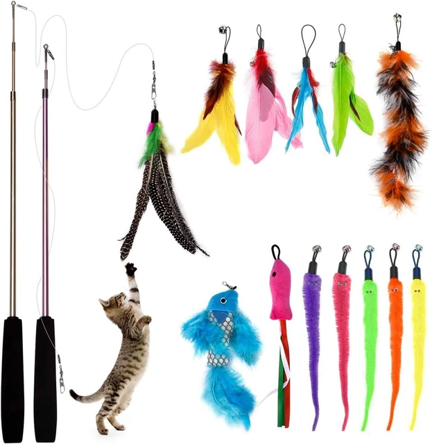 Cat Kitten Toys for Indoor Cats - 13Pcs Interactive Cat Feather Stick Toy Cat Te