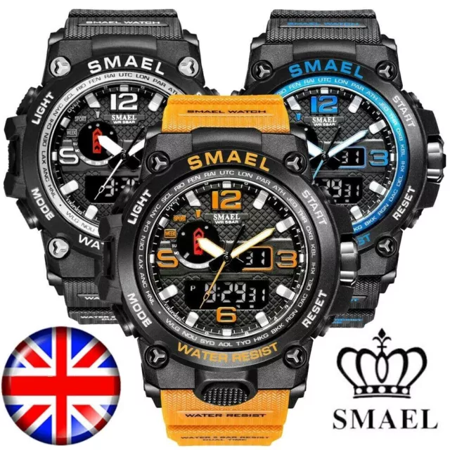SMAEL Mens Sports Watch Waterproof Quartz Analog Digital Military Wrist Watches