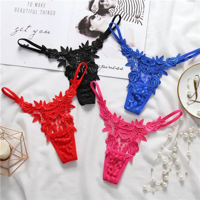 Ladies Flower Lace Female Briefs Thongs Embroidery transparent hollow Out  S Yh