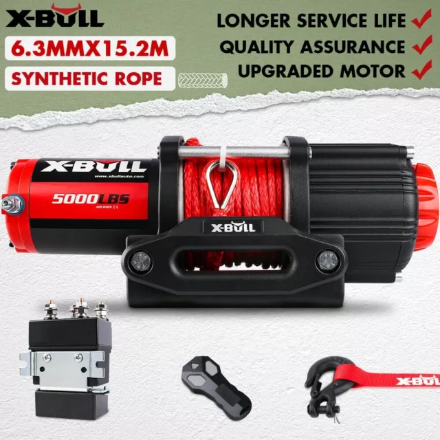 X-BULL 12V Electric Winch 5000LBS Synthetic Rope ATV Winch Boat UTV Car Trailer