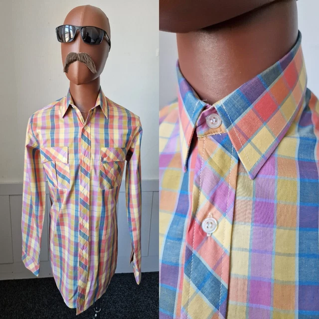 CAMICIA TRIOLA VINTAGE ANNI 60/70! Discoteca mod in cotone a quadretti luminosi ZD95