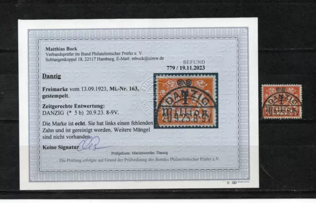 Danzig  Einzelmarke 163 gestempelt ,echter Stempel, Befund Infla geprüft