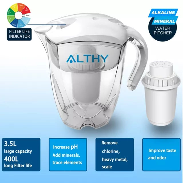 ALTHY Mineral +pH Alkaline Water Pitcher Filter Alkalizer Purifier System Jug 2