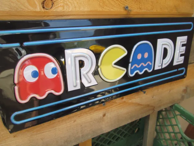 Pac Man Ms Arcade Game Metal Cool Sign Vintage Look Video Pinball Coin Amusement