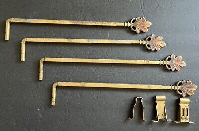 Set of 4 Antique Curtain Drape Rods Gold Victorian Ornate Cast Metal Swing Arm