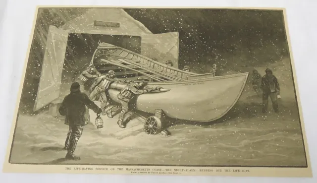 1889 Rivista Incisione ~ Coast Protezione Notte Allarme Corsa Fuori Il Life-Boat