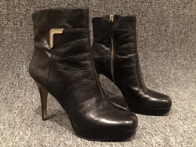 Nine West Earlene Black Leather Platform Ankle Booties Womens Size 8.5M