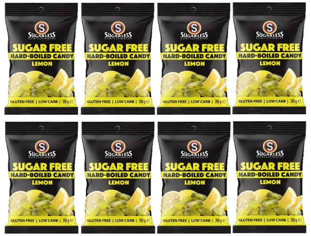 901876 8 X 70G Sugarless Confectionery Sugar Free Hard Boiled Lemon Candy Bag