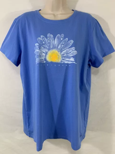 New ~ LIFE IS GOOD ~ Watercolor Daisy ~ Womens XL Blue Short Sleeve Crusher Tee