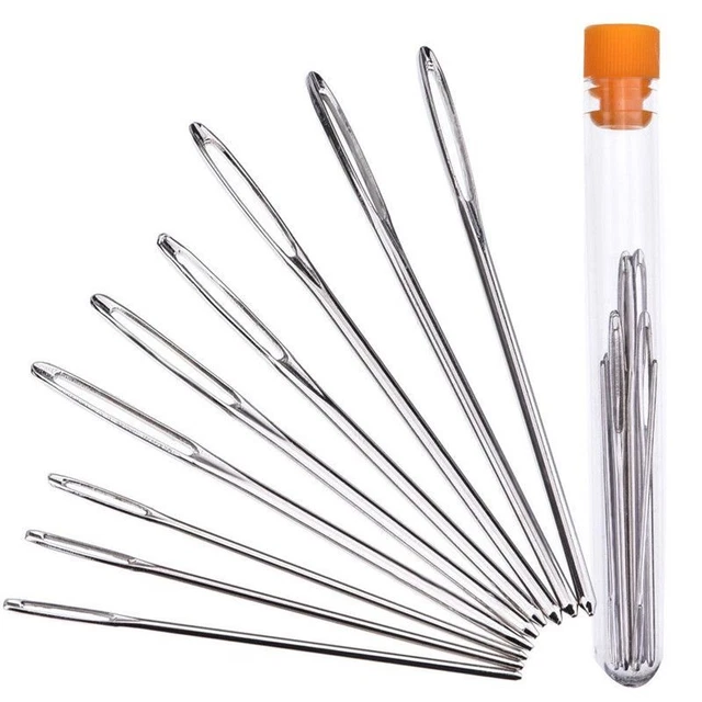 Silver Large Eye Needle - Clear Bottle Steel Yarn Knitting Sewing Blunt Needles