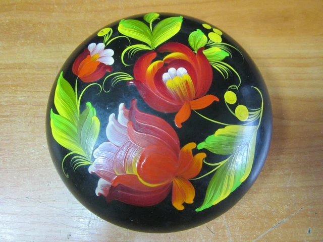 Old wooden Big Jewelry box Petrykivka Ukrainian Soviet USSR Vintage hand painted