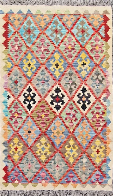 Tapis kilim en laine tissé à la main style ancien 190 x 275 cm