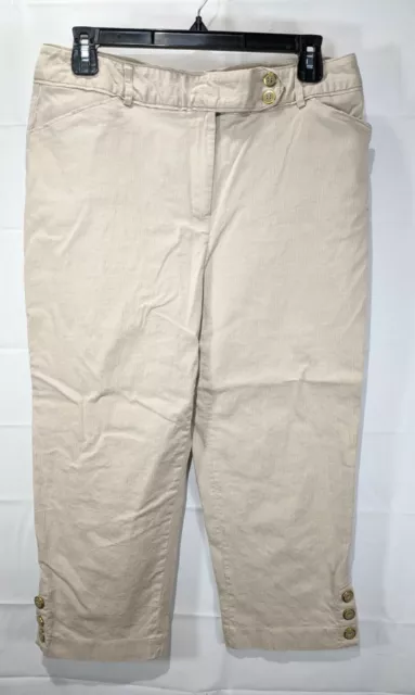 DRESSBARN Women's Beige High Rise Regular Fit Stretch Chino Capri Pants size 12