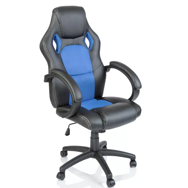 TRESKO® Chaise Fauteuil siège de bureau racing accoudoirs rembourrés Bleu Clair