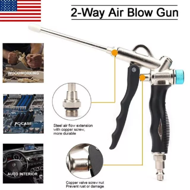 2-Way Air Blow Gun with Adjustable Air Flow and Extended Nozzle 150 PSI