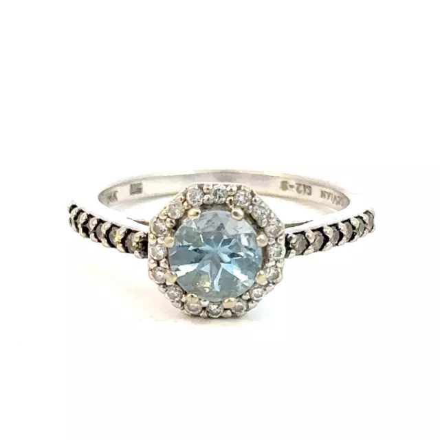 Le Vian 14K White Gold Sea Blue Aquamarine And Diamond Halo Ring Size 7