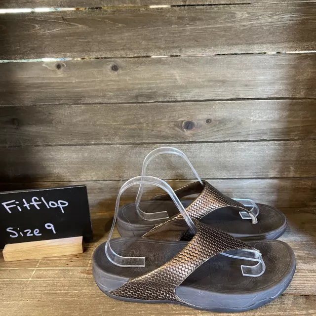 Womens FitFlop Weave Brown Bronze Thong Comfort Sandals Flip Flops Size 9 M GUC