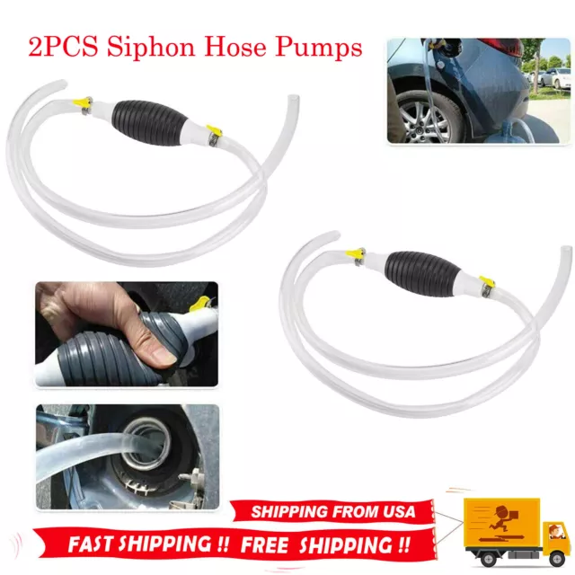 2*Hand SIPHON Pump Syphon Transfer Fluid Liquid Water Gas Gasoline Petrol Manual
