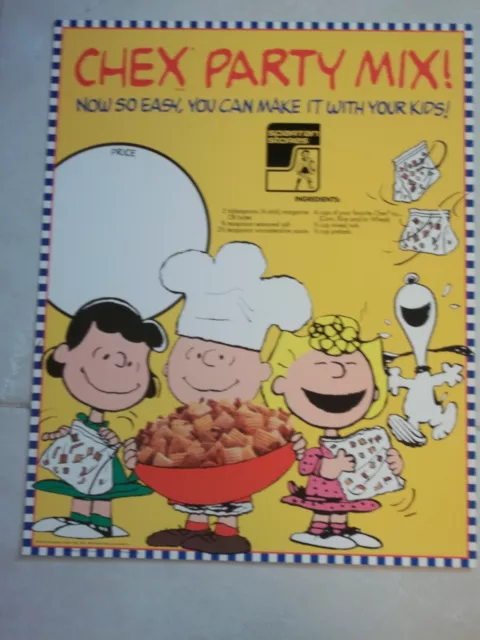 Ralston CHEX PARTY MIX SIGN Snoopy Charlie Brown Lucy 1991 SPARTAN STORE POSTER