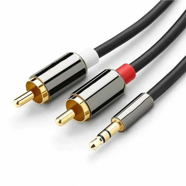 Premium Gold Plated 3.5 mm Male To 2 RCA M/M Cable Aux Jack DVD TV Audio Stereo