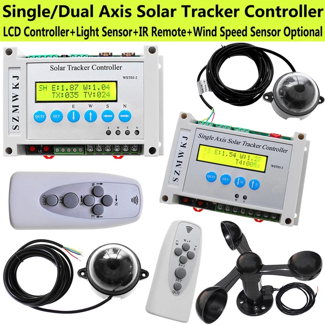 SINGLE/DUAL AXIS SOLAR Tracker Controller + Anemometer + Light Sensor ...