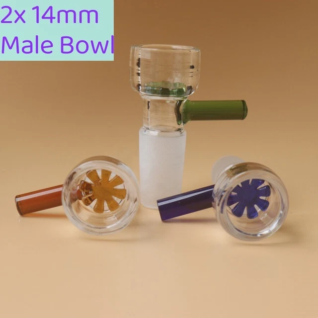 thumbnail image 2 of 2-Piece 14mm Male Glass Bowl Slides With Snowflake Screens - For Bongs & Water Pipes 2 of 13