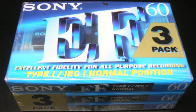 3 x 60 minute Cassette tapes. SONY C60EFB Type 1 (3 pack) NEW SEALED