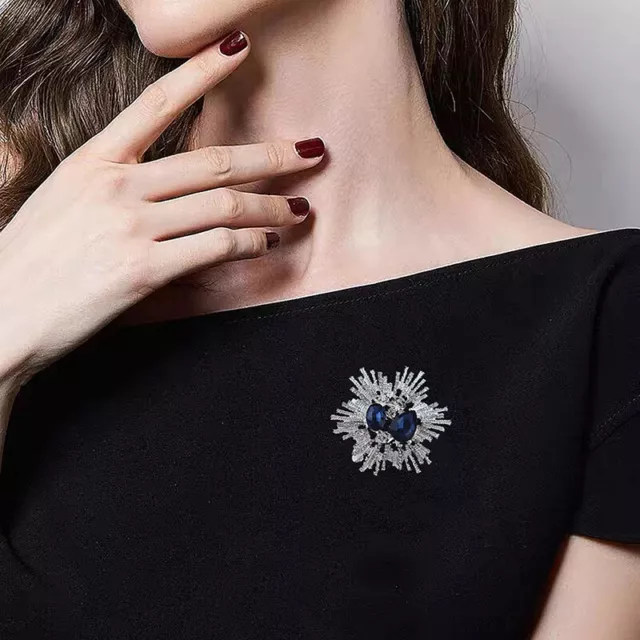 Retro Flower Brooch Fashion Dark Blue Crystal Pin For Women Clothes AccessriEL