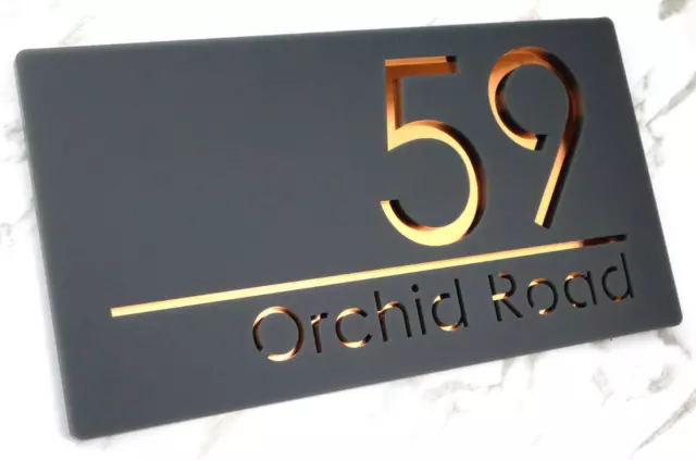 Copper Anthracite Laser Cut Door Sign House Mirror Numbers Address Plaque