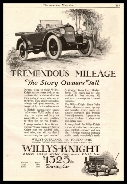 1922 Willys-Knight Convertible Willys Overland Inc. Toledo Ohio Vintage Print Ad