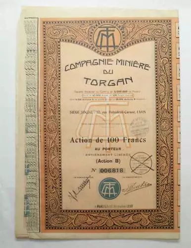 Action ancienne : Cpe miniere du Torgan ( 654 )