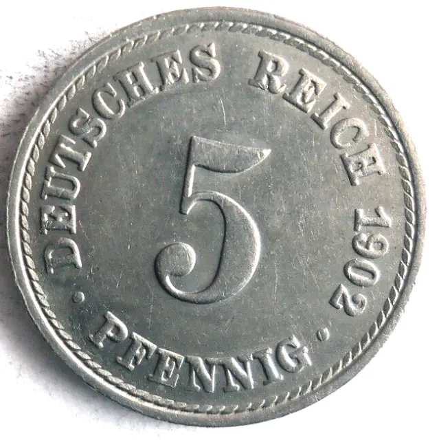 1902 German EMPIRE 5 PFENNIG - Excellent Coin German Bin #12