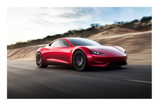 Tesla Roadster 2, Foto Poster 30 x 45cm, Garagen Plakat Auto Schild Elon Musk