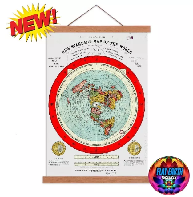 Flat Earth New Standard Map Gleason 1892 World Canvas Poster Wooden Hanger Frame