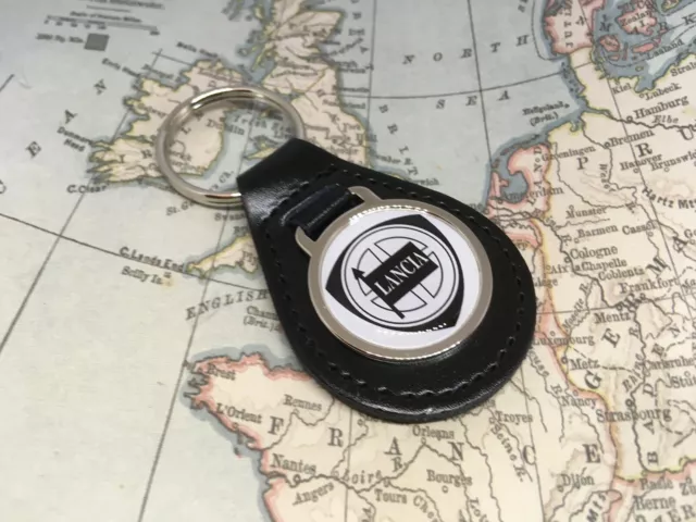 Lancia Pear Black Leather Key Ring