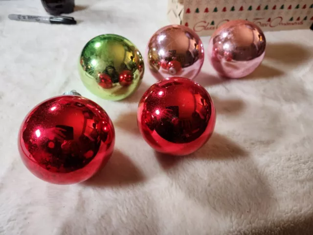 Set of 8 Shiny Brite Mercury Glass Christmas Tree Ornaments USA Holiday 3 1/4"