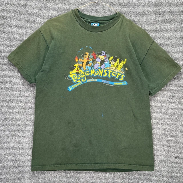 Vintage Dogemon Shirt Mens Small Green Big Dogs Sportswear Cartoon 90s