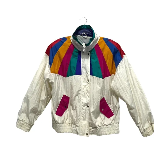 80s 90s Windbreaker Color Block Cambridge Women SZ Medium Colorful Retro Vintage
