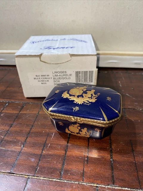 Vintage Limoges Lim-Aurelie France Blue Cobalt Gold Hinged Trinket Box