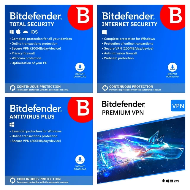 BITDEFENDER ANTIVIRUS INTERNET Total Security 2026 VPN 1 3 5 10 PC 