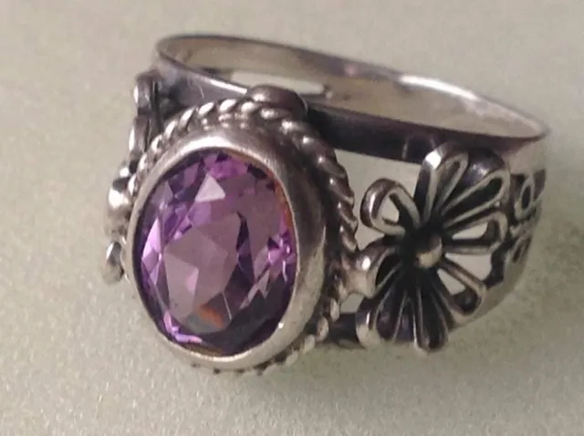 Antique Soviet Russian Etched Ring Sterling Silver 875 Amethyst Women's Size 7