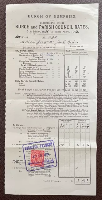 1912 Burgh of Dumfries Receipt for Burgh & Parish Council Rates