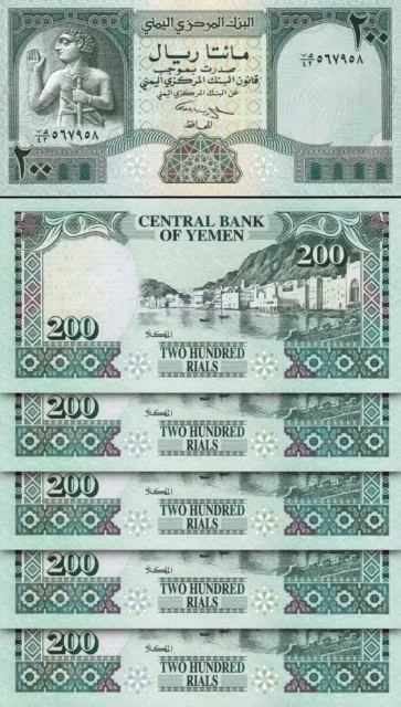 Yemen 200 Rials 1996, UNC, 5 PCS LOT, Consecutive, P-29, Sign 9