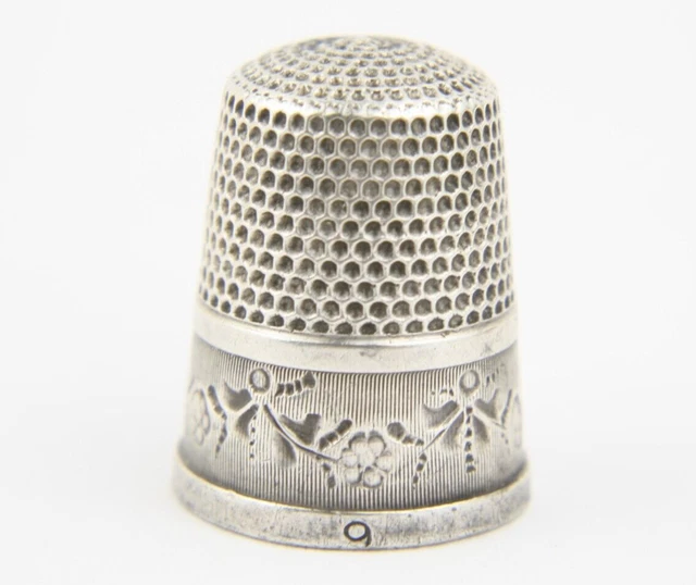Antique Sterling Silver Simons Bros. Thimble Angels Floral Band Flowers Made USA