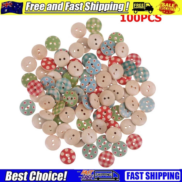 100pcs Mixed Printing Wooden Buttons Kids Cartoon Round Colorful Painted Button