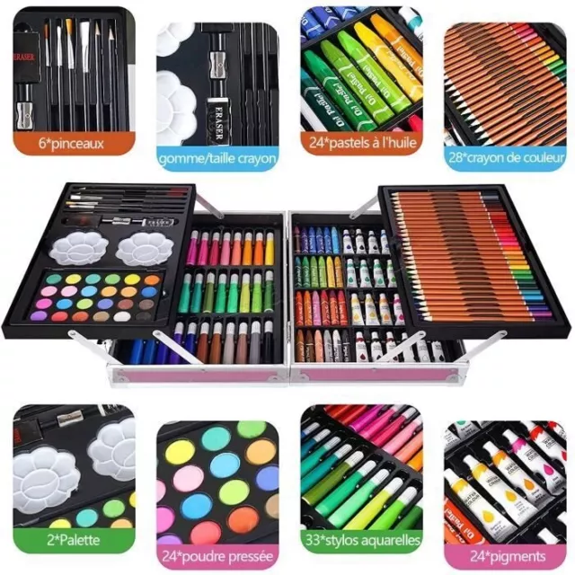 145 pcs Set de Dessin Malette Crayons couleur Pastel Aquarelle Art pour enfants 3