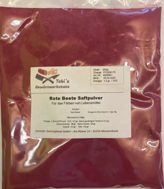 Betterave Saftpulver 200gr. Naturelle Colorant Alimentaire Rouge Poudre Couleur