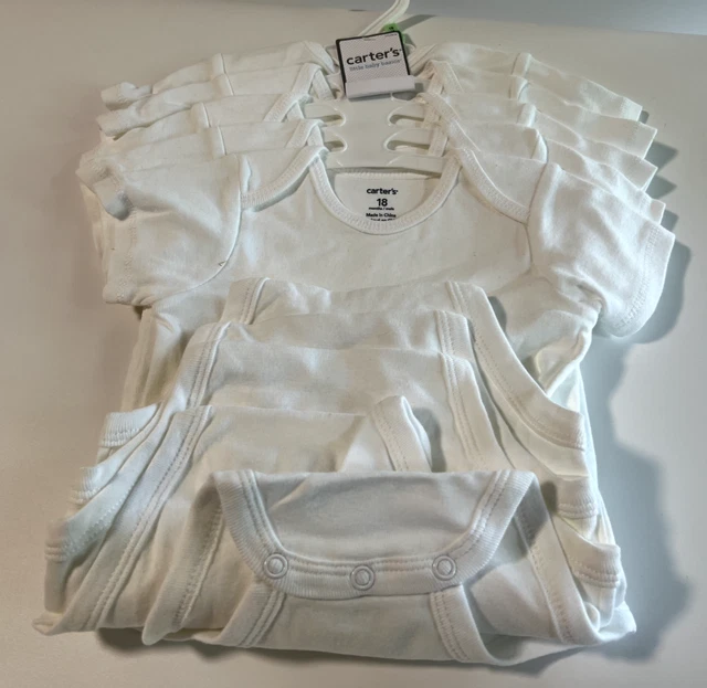 Baby Toddler Boy Girl Lot of 5 Bodysuits Carters Short Sleeve WHITE Size 18M NEW