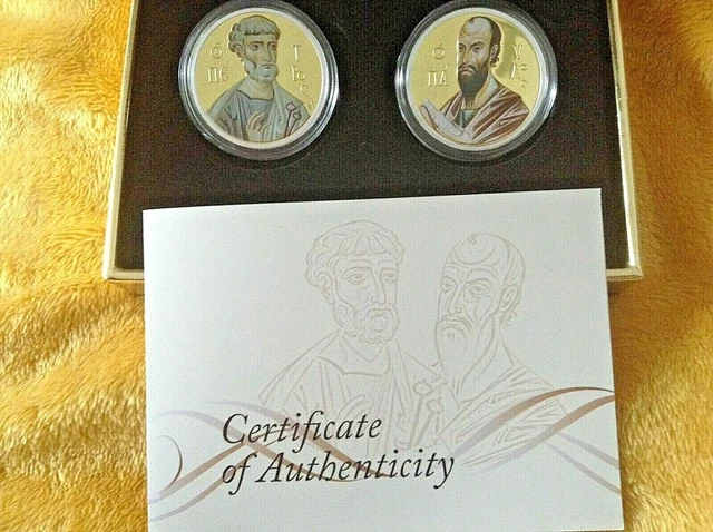 NIUE 2010 $2 ORTHODOX SHRINES APOSTLES PETER & PAUL 2 x 1oz 999 SILVER COIN SET