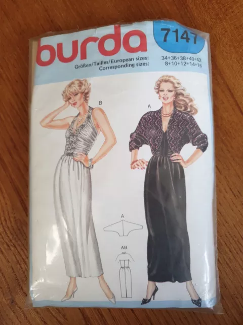 Burda 7147 Evening Dress Ruched Bodice Dolman Bolero Jacket Wrap Sewing Pattern